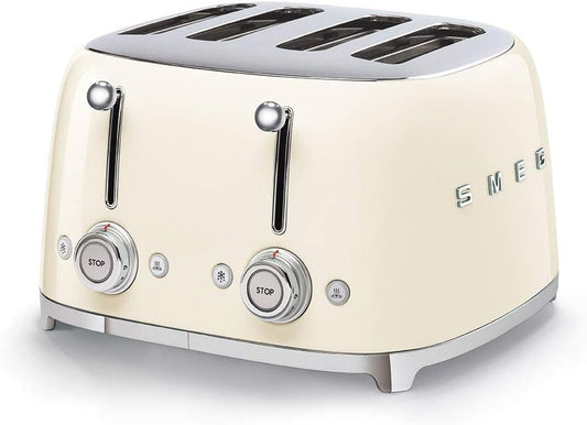 Smeg 50's Style Retro Aesthetic 4 Slice Toaster 6 Presets Extra Wide Slots Cream TSF03CRUS