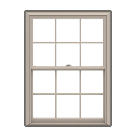 Pella 150 Series 27-1/2-in x 37-1/2-in Fossil Fossil Vinyl Replacement Double Hung Window Low-E argon Double Pane Glass with Grids (Full Screen Included)