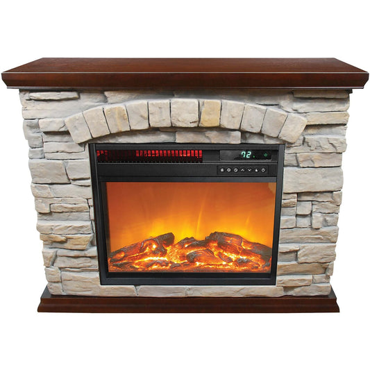 Lifesmart 31.3-in W Mahogany/Black Infrared Quartz Electric Fireplace FP2043
