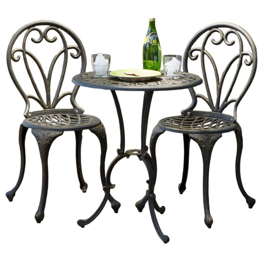 Best Selling Home Decor Thomas 3 -Piece Black gold Bistro Patio Dining Set Aluminum Round Table with 2 Stationary Chairs
