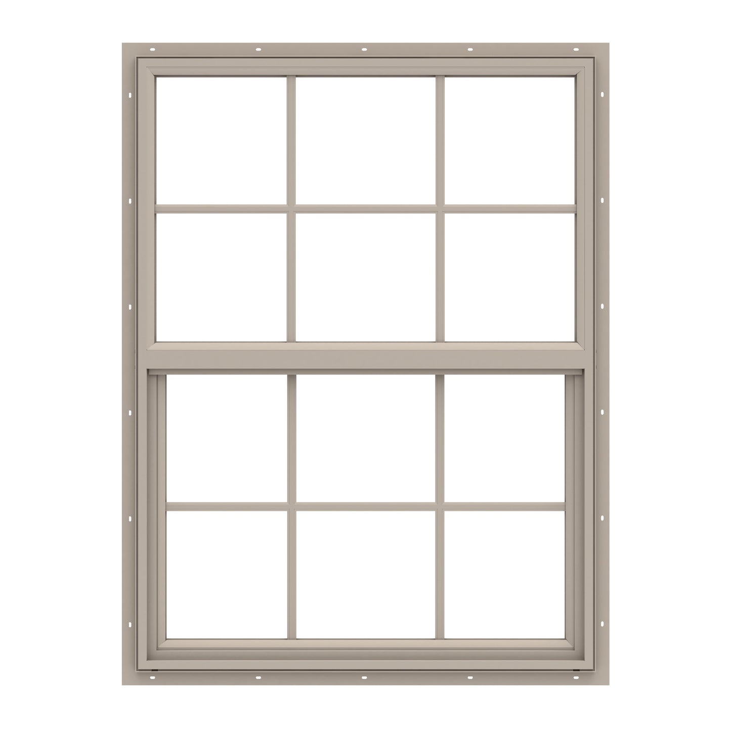 Pella 150 Series Fossil Exterior Vinyl New construction Single Hung Window Low-E argon Double Pane Glass with Grids, (Half Screen Included)