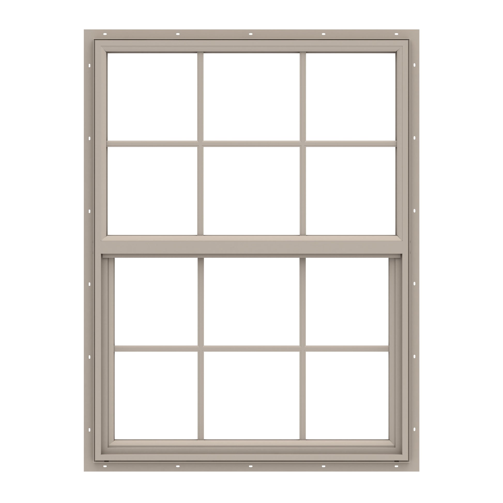 Pella 150 Series Fossil Exterior Vinyl New construction Single Hung Window Low-E argon Double Pane Glass with Grids, (Half Screen Included)
