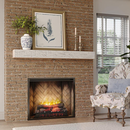 Country Living 72-in W x 5.5-in H x 9-in D White Wash Pine Hollow Farmhouse Fireplace Mantel HATTERAS-72-WW