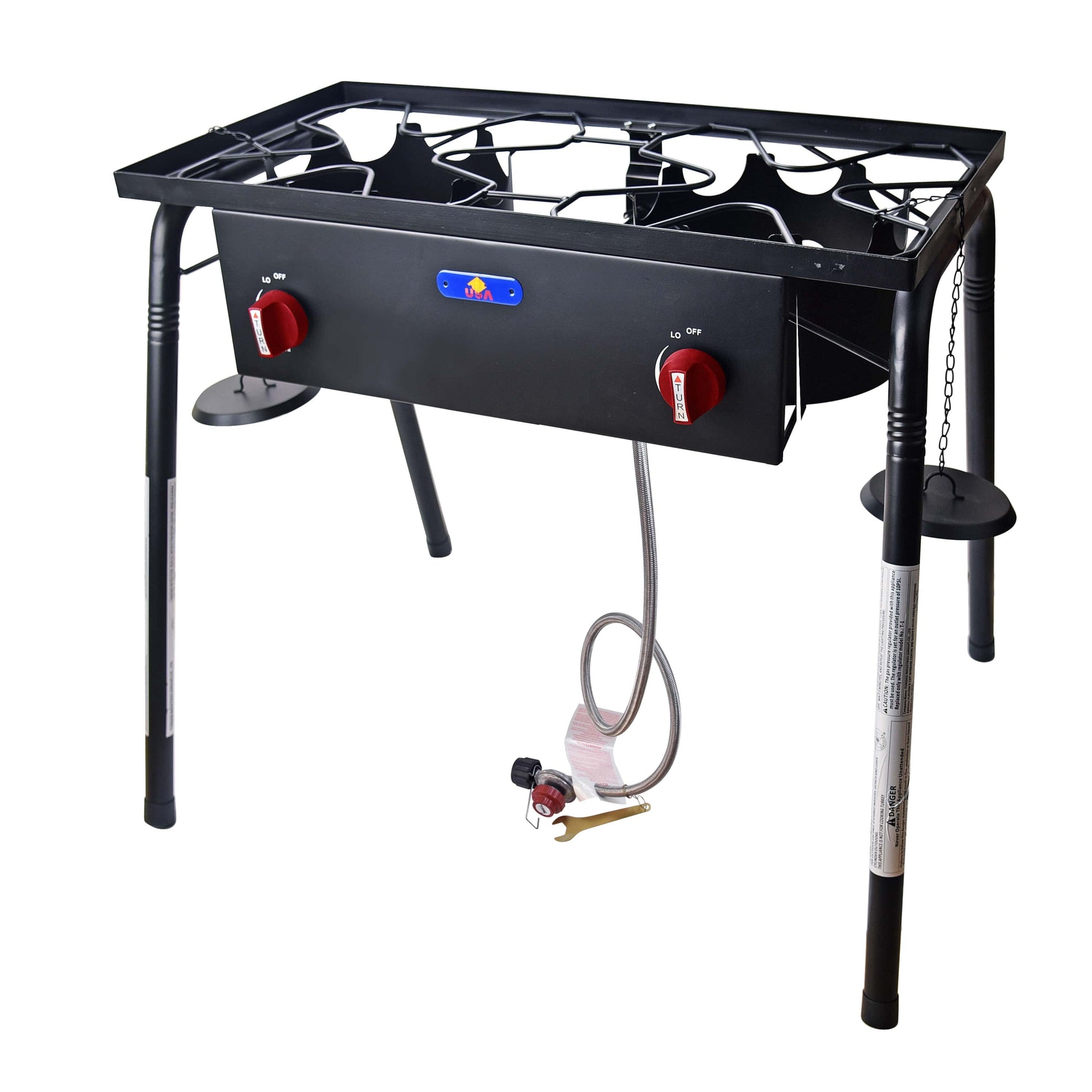 ARC Advanced Royal Champion ARC Advanced Royal Champion 30.7-in Wide Black Cast Iron 29,000 BTU CSA Certified Double High Pressure Propane Burner with Threaded Legs Adjustable Height, Portable Stove Burners for Camping and Outdoor Cooking AFH-7841S