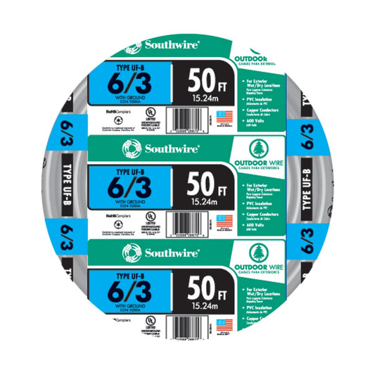 Southwire 50-ft 6/3 Stranded UF-B Wire W/G (By-the-roll) 14782722