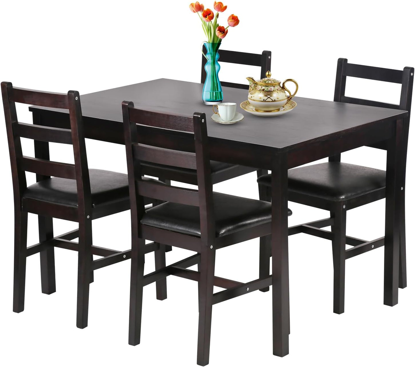 MGHH 5 Pieces Kitchen Dining Room Set Dining Kitchen Table and Chairs Mid Century Style Wood Dinette Table Set for Home Family Dining Area Dark Brown