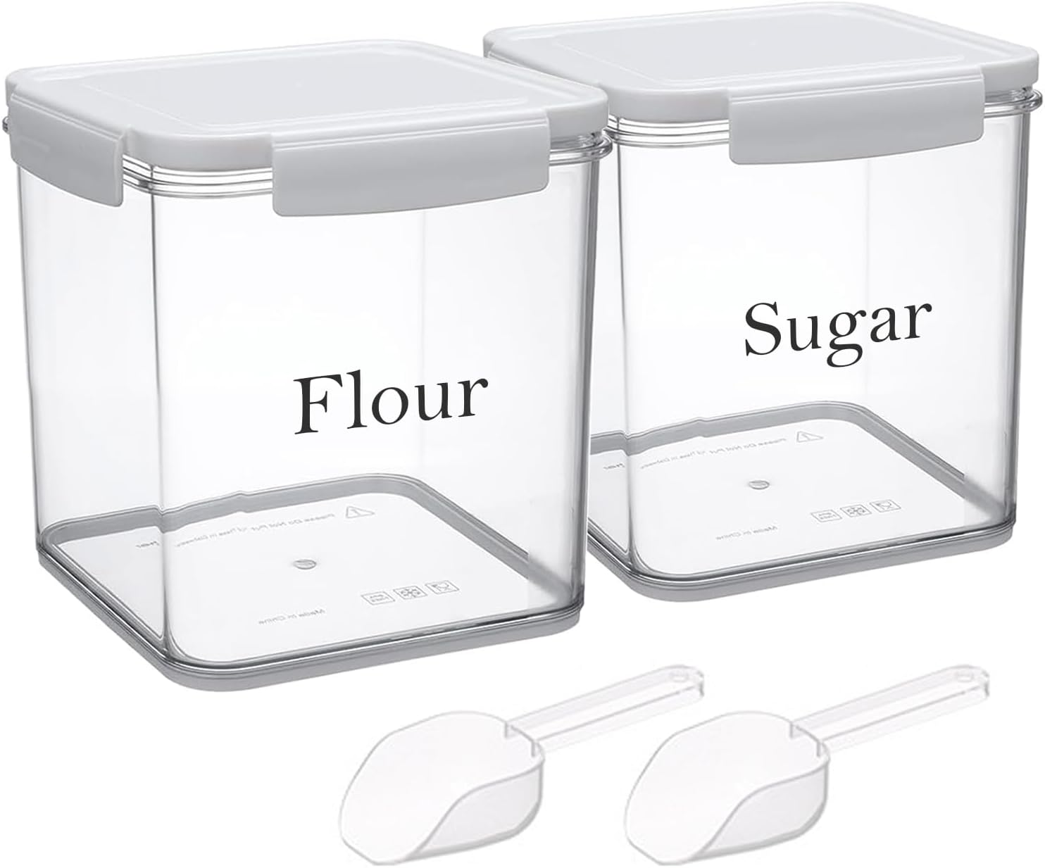Yomjarl Set of 2 Large Food Storage Jars 4L - Airtight Containers with Lids, White with Free Spoon - Kitchen Canisters for Sugar,Flour,Coffee,Pantry Organization-S