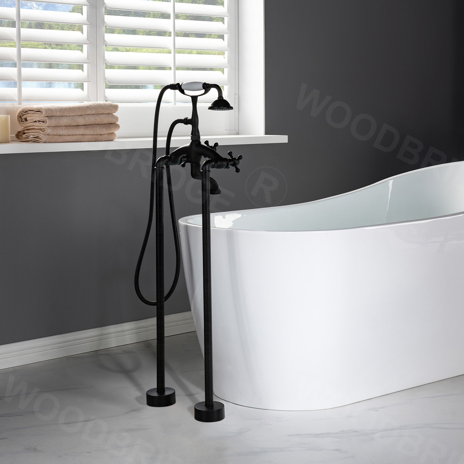 Woodbridge Wayne Oil Rubbed Bronze 3-handle Freestanding Low-arc Bathtub Faucet with Hand Shower