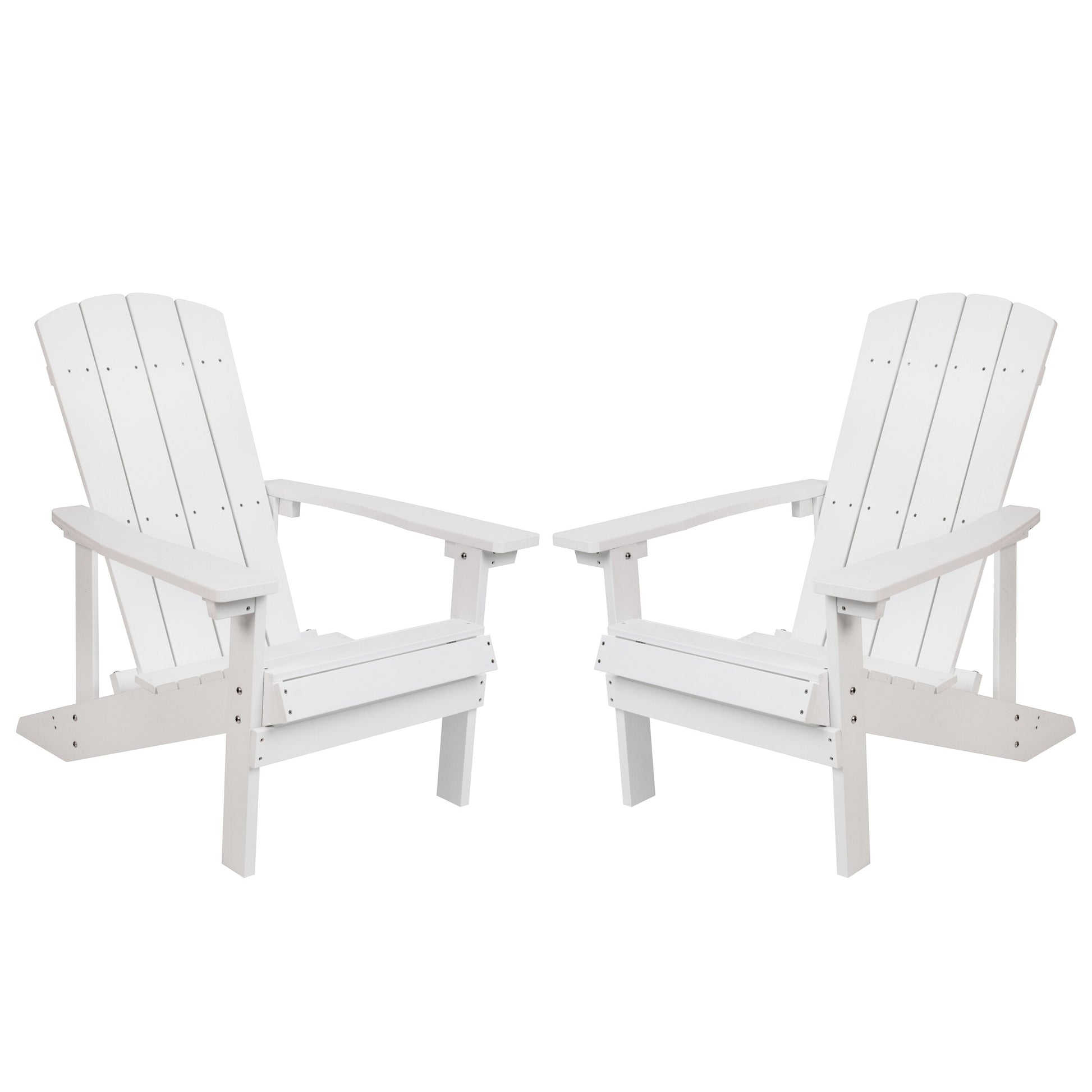 Flash Furniture Charlestown Set of 2 White Resin Frame Stationary Adirondack Chair with Solid Seat