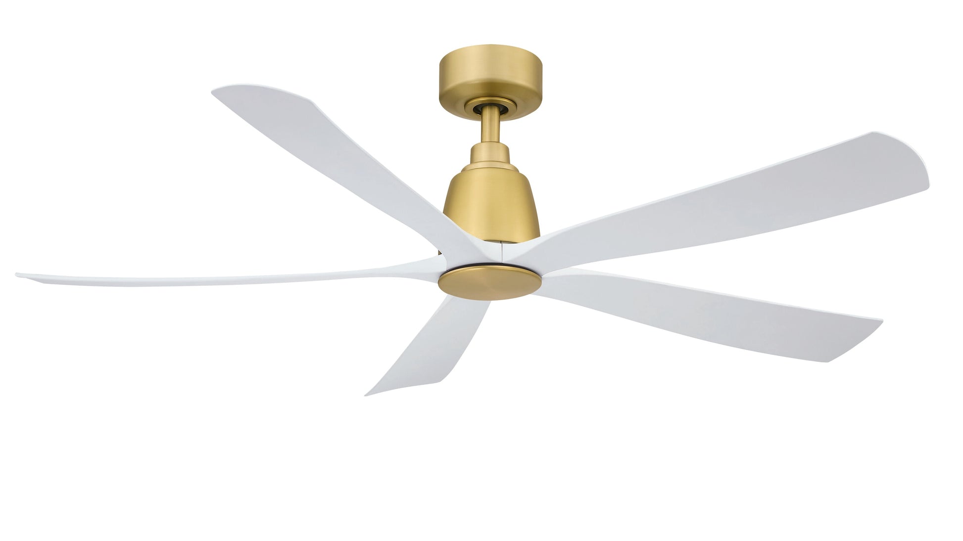 Fanimation Kute5 52-in Brushed Satin Brass with Matte White Blades Indoor/Outdoor Smart Ceiling Fan Light Kit Compatible and Remote (5-Blade) FPD5534BS