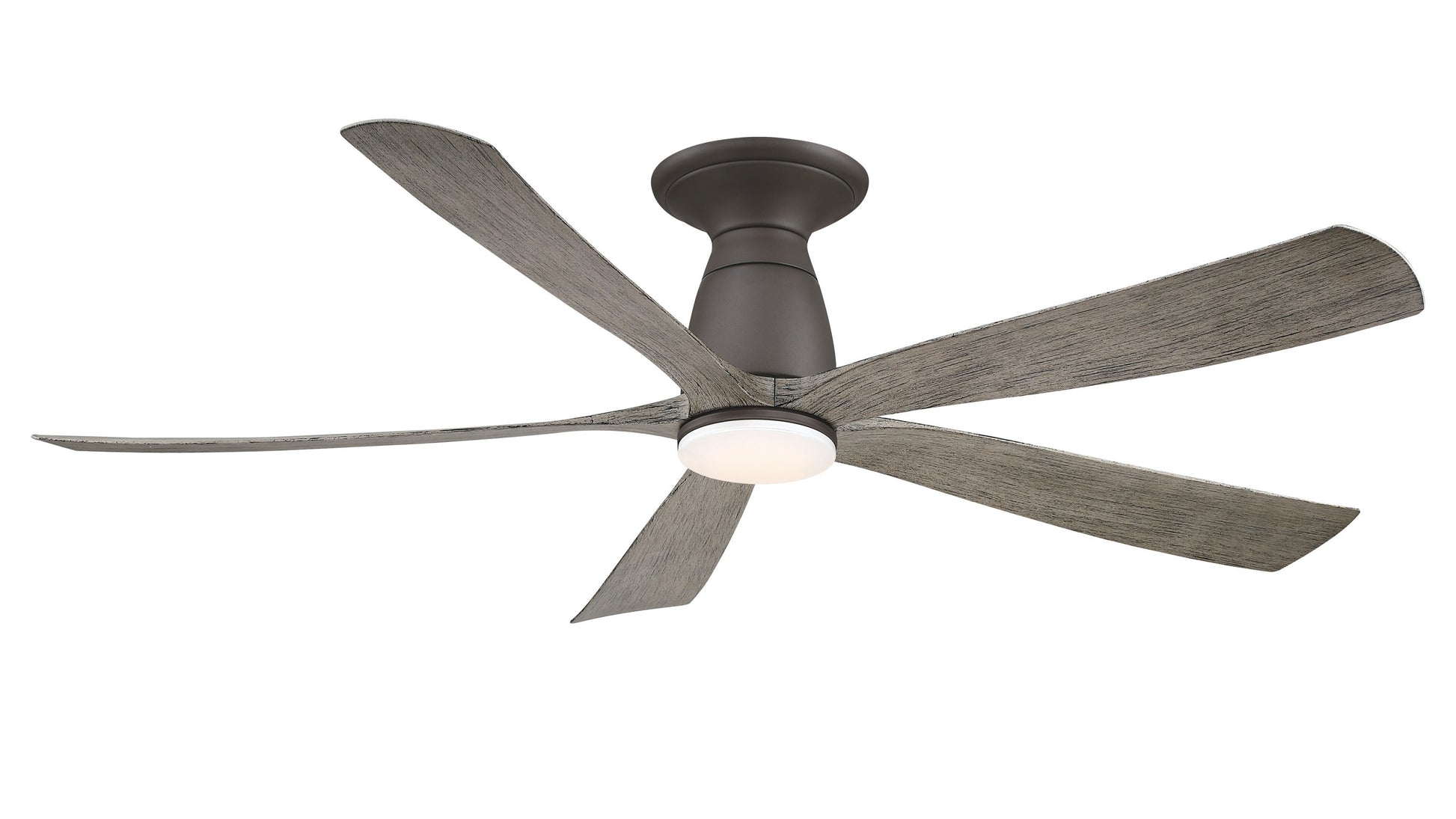 Fanimation Kute5 52-in Matte Greige with Weathered Wood Blades Color-changing Integrated LED Indoor/Outdoor Flush Mount Smart Ceiling Fan with Light and Remote (5-Blade) FPD5534GR-LK-F