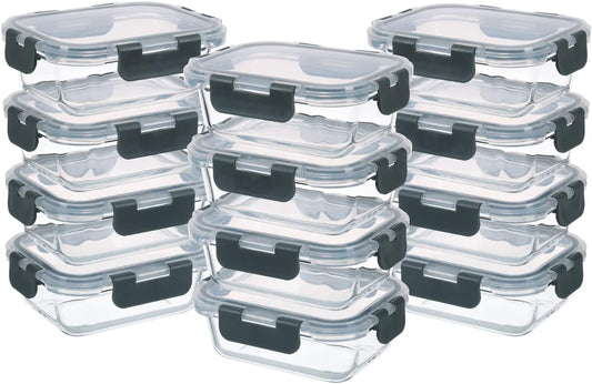 GULFLIN 24-Piece Small Glass Food Storage Containers with Lids Airtight, 1.5 Cup Meal Prep Containers Set, Microwave&Dishwasher Safe, Leak-Proof, BPA-Free, Grey