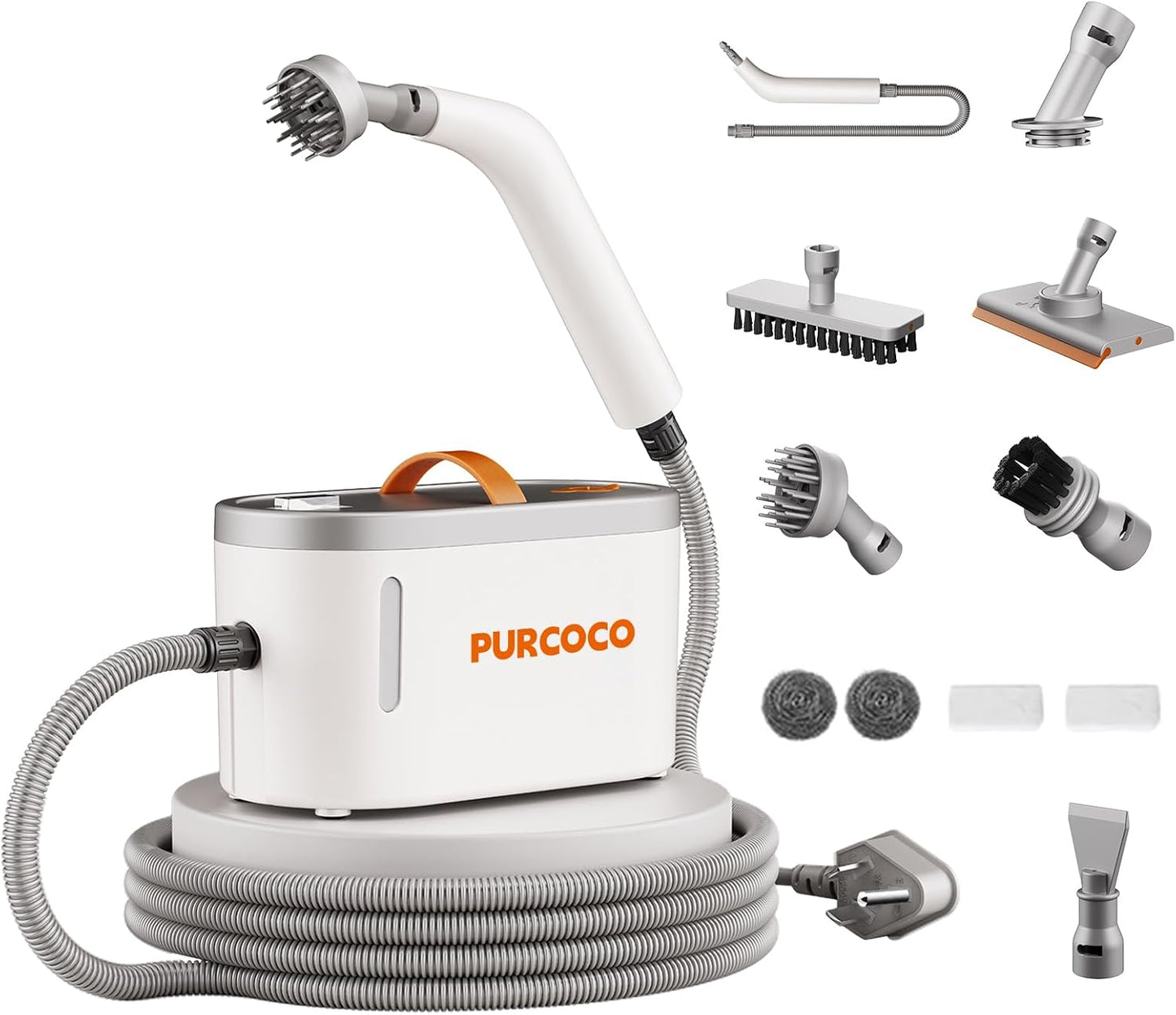 Purcoco Pressurized Steam Cleaner Handheld 6 Multi-Surface Attachments small Mini Steam Cleaner for Car Grout Kitchen 30s Fast Heating Deep Cleaner for Tile Upholstery Pet Hair