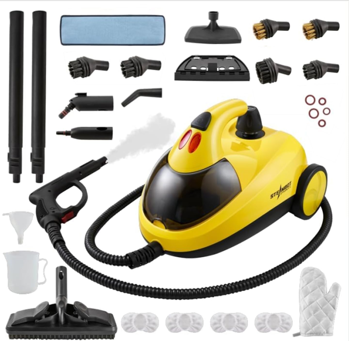 STEAMBOT Steam Cleaner with 28-in-1 powerful, deep cleaning for home, floor, car, tiles, grout, oven,grove,range, wall and window in kitchen, living room,bathroom, high temperature steam cleaning