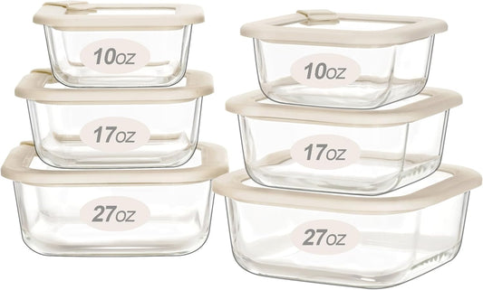 Urban Green Glass Food Storage Containers with Glass Lids, Microwave Safe Food Container Set, Airtight Meal Prep Containers, LeakProof, 100% Plastic Free, 6 Pack