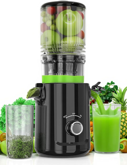 Cold Press Juicer - 5.3" Large Feed Chute Juicer Machines for Whole Vegetables & Fruits, 99% High Juice Yield, Quiet & Easy to Clean Slow Masticating Juicer, BPA-Free, Preserves More Nutrients (Black)