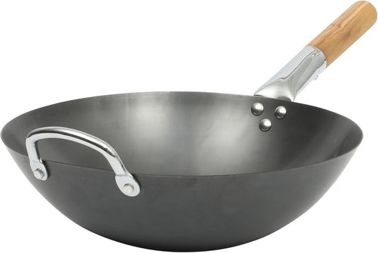 SUR LA TABLE Kitchen Essentials Quick Fire Carbon Steel 13.5" Flat Bottom Wok