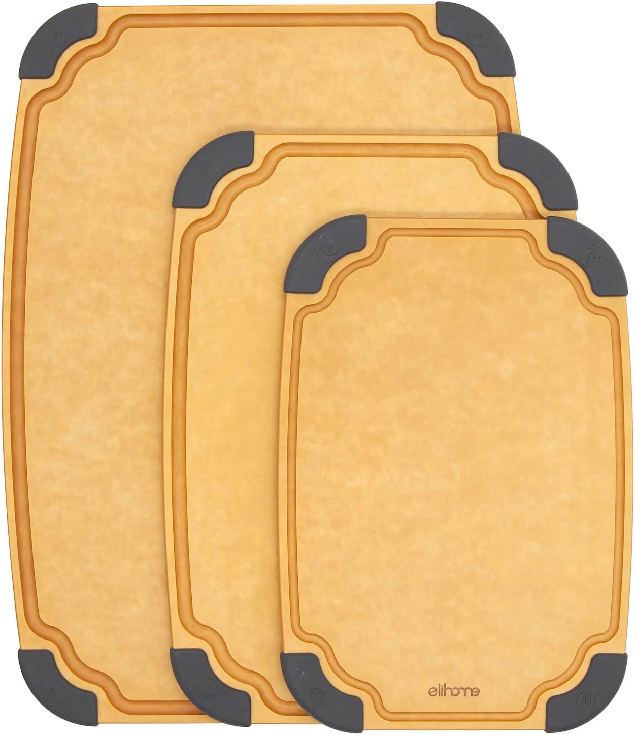 Elihome Essential Series 3-in-1 Cutting Board Set, Knife Friendly, Dishwasher Safe, Juice Groove, Reversible, Non-Porous, Eco-Friendly, Set of 3