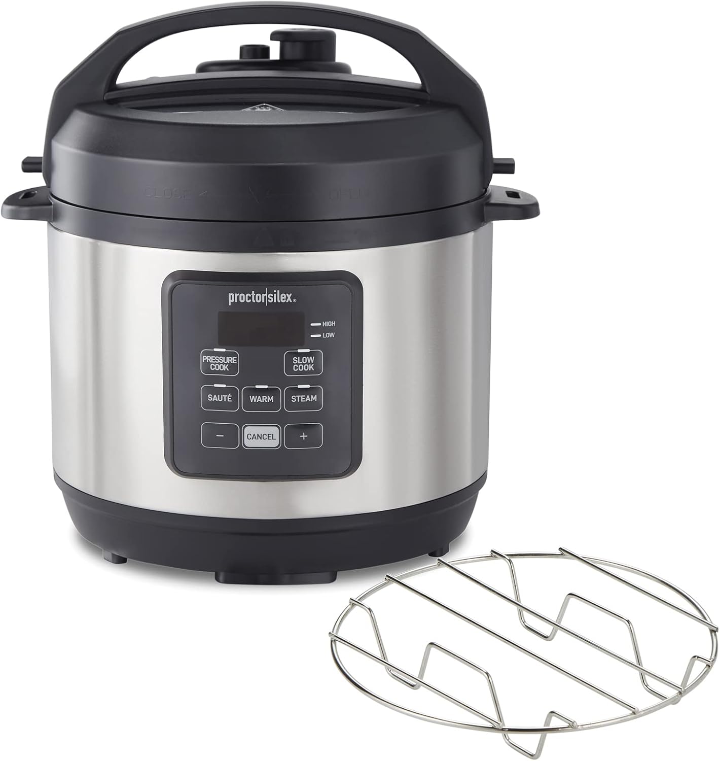 Proctor Silex Proctor-Silex Simplicity 4-in-1 Electric Pressure Cooker, 3 Quart Multi-Function With Slow Cook, Steam, Sauté, Rice, Stainless Steel (34503)