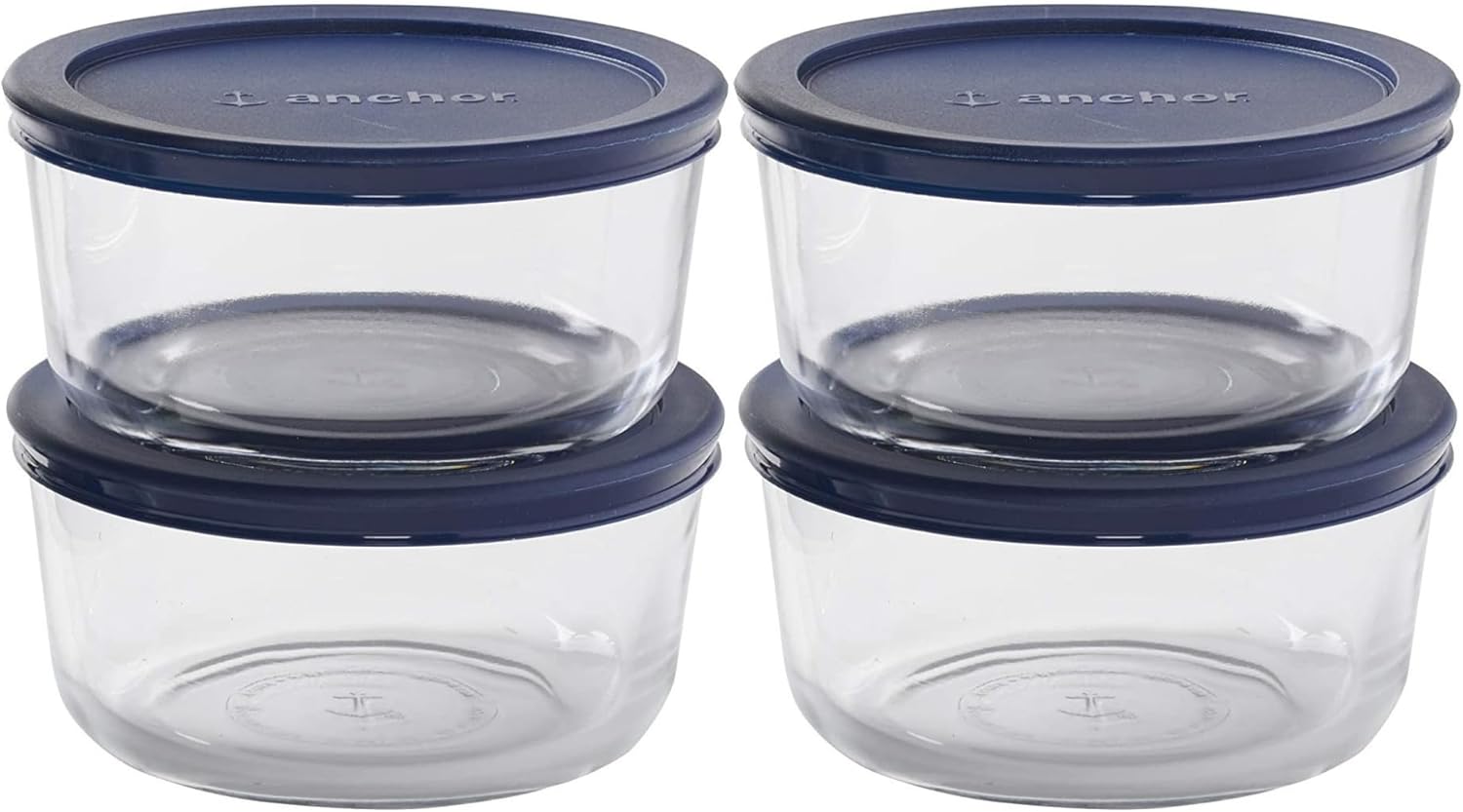 Anchor Hocking SnugFitTM Round Food Storage Containers with Lids (4-Piece, 7-cup, Navy Blue, oven-safe)