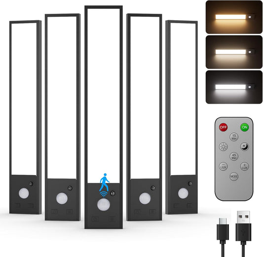 5 Pack Under Cabinet Lighting Wireless, 8" Magnetic Dimmable Under Counter Lights for Kitchen,Motion Activated Under Cabinet Lights,3 Color Dimmable Under Cabinet Lighting, Closet Light with Remote