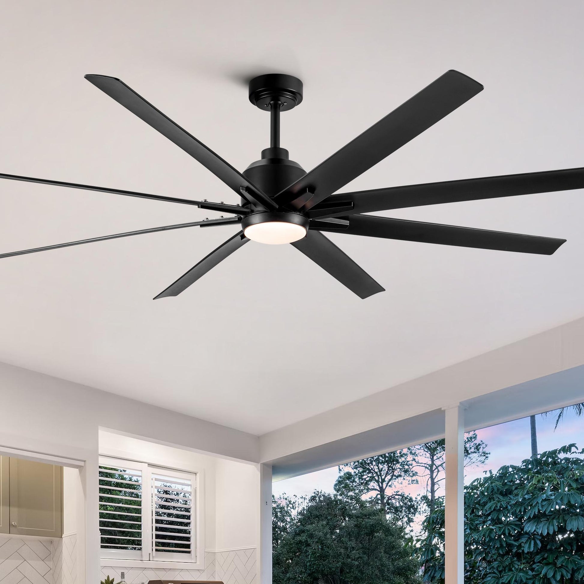Bayfeve Adjustable 72-in Color-Changing Integrated LED Outdoor Black with ABS Blades Ceiling Fan With Light - Remote Included ( 8 -Blade )