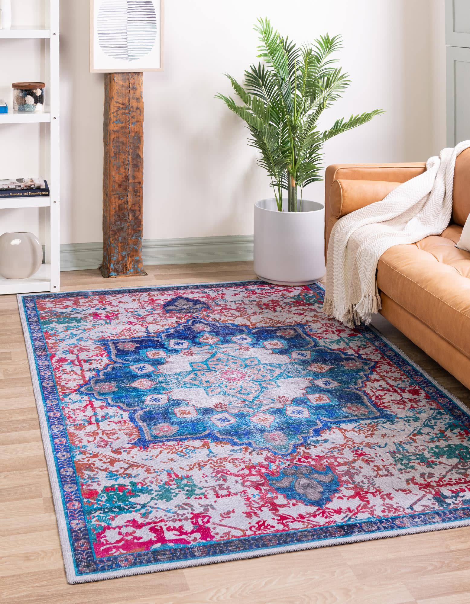 Unique Loom Renaissance 11 x 13 (ft) Loomed Ivory Blue Washable Rectangular Indoor Medallion Area rug