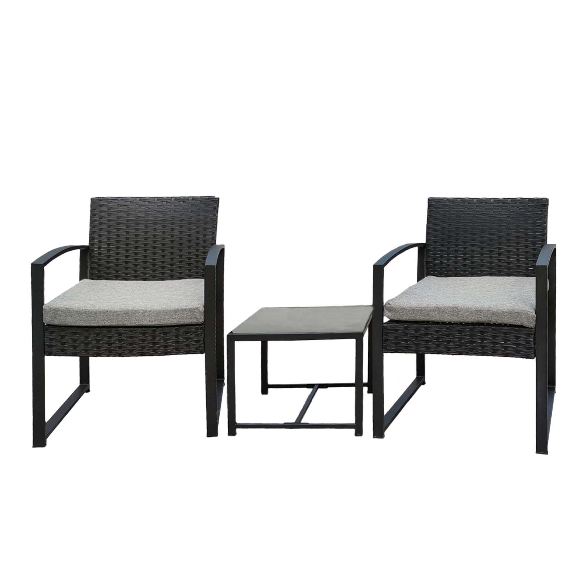 Maocao Hoom Black 3-Piece Wicker Patio Conversation Set with Gray Cushions