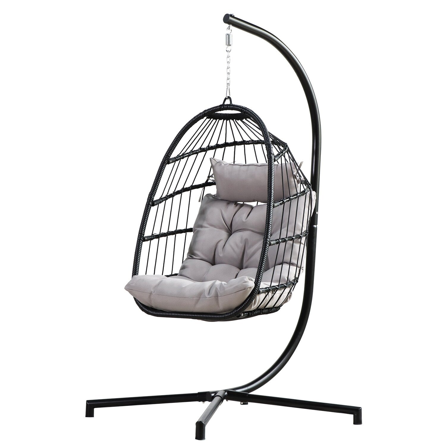 Maocao Hoom Wicker Black Aluminum Frame Stationary Egg Chair with Gray Sling Seat