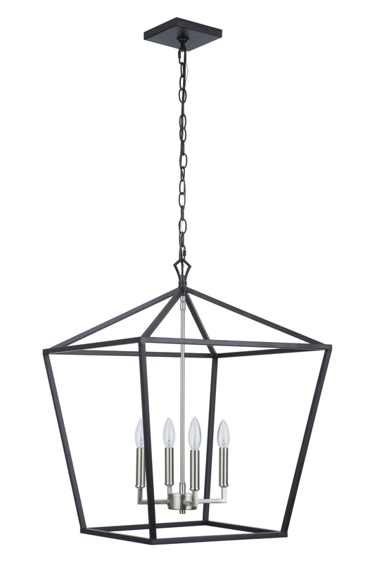 Craftmade Flynt II 4 -Light Flat Black/Brushed Polished Nickel Traditional Square Medium Hanging Pendant light 4852212