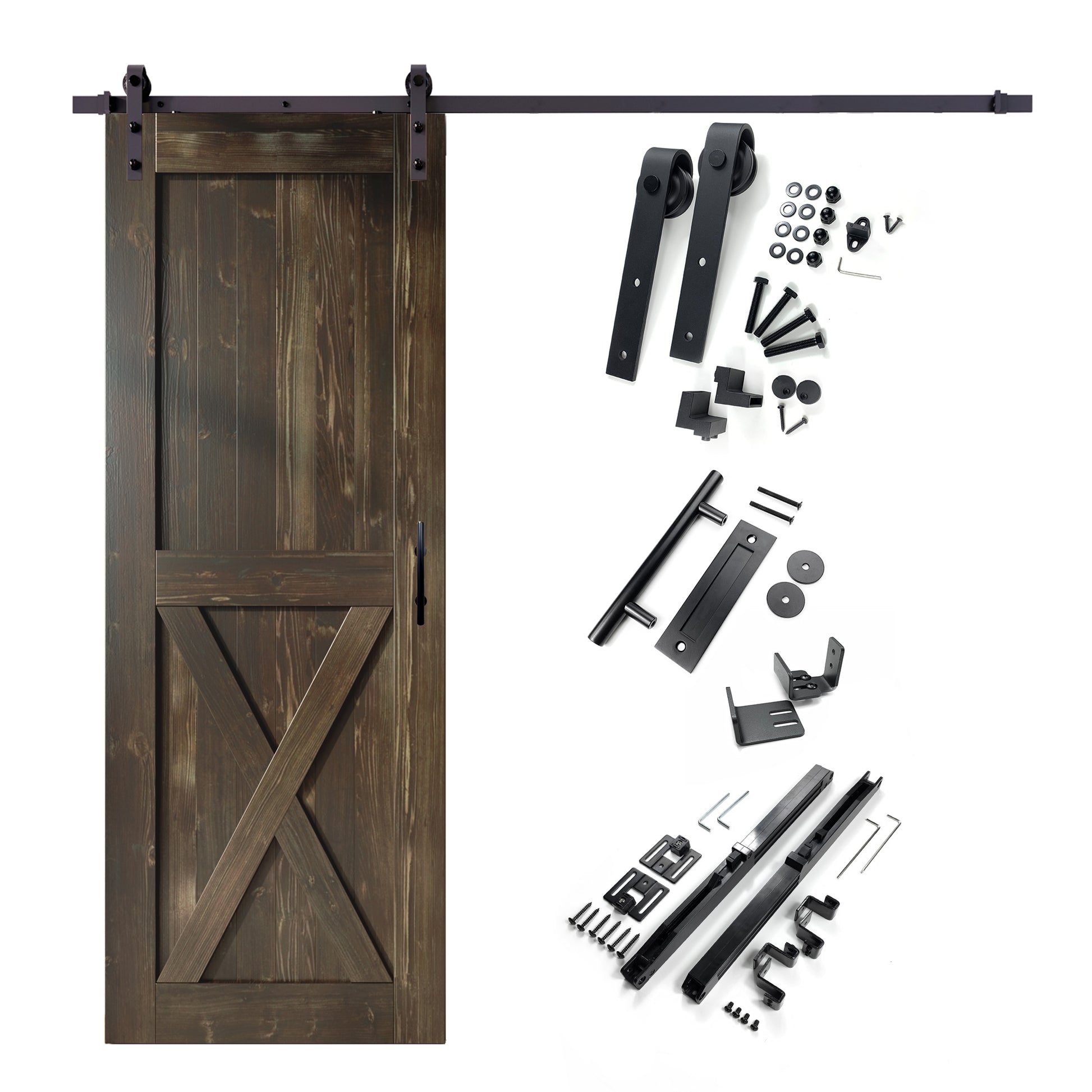 HOMACER 34-in x 84-in Ebony X-frame Pine Wood Solid core Single Barn Door (Hardware Included)