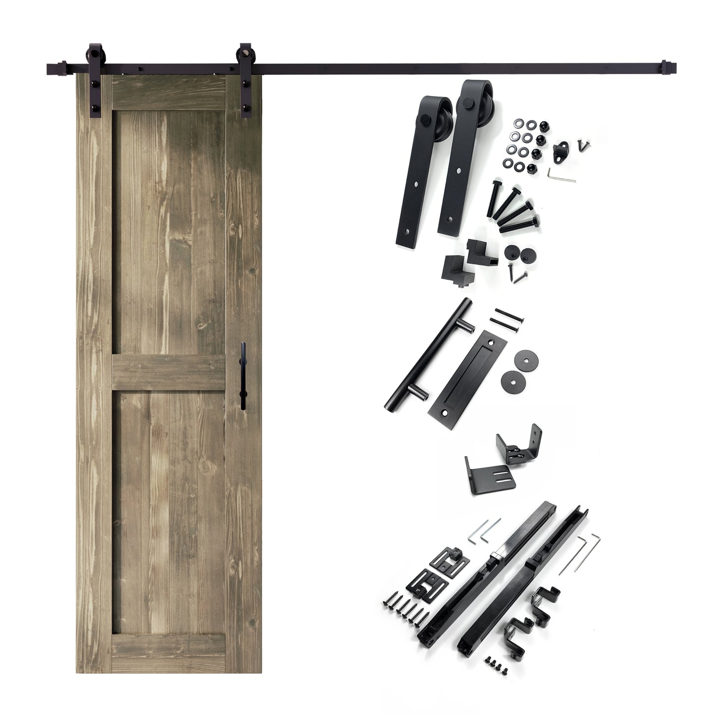 HOMACER 28-in x 84-in Classic Gray Mid-Bar Pine Wood Solid core Single Barn Door (Hardware Included)