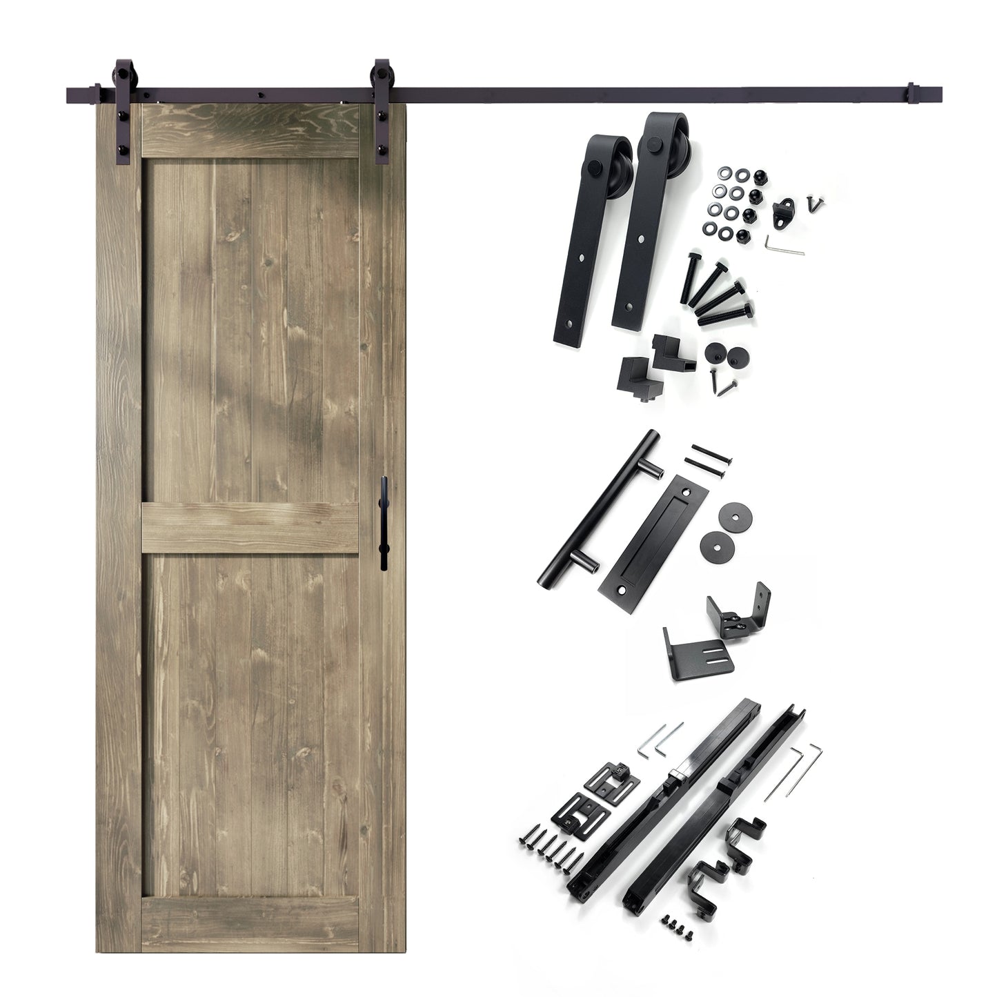 HOMACER 38-in x 84-in Classic Gray Mid-Bar Pine Wood Solid core Single Barn Door (Hardware Included)