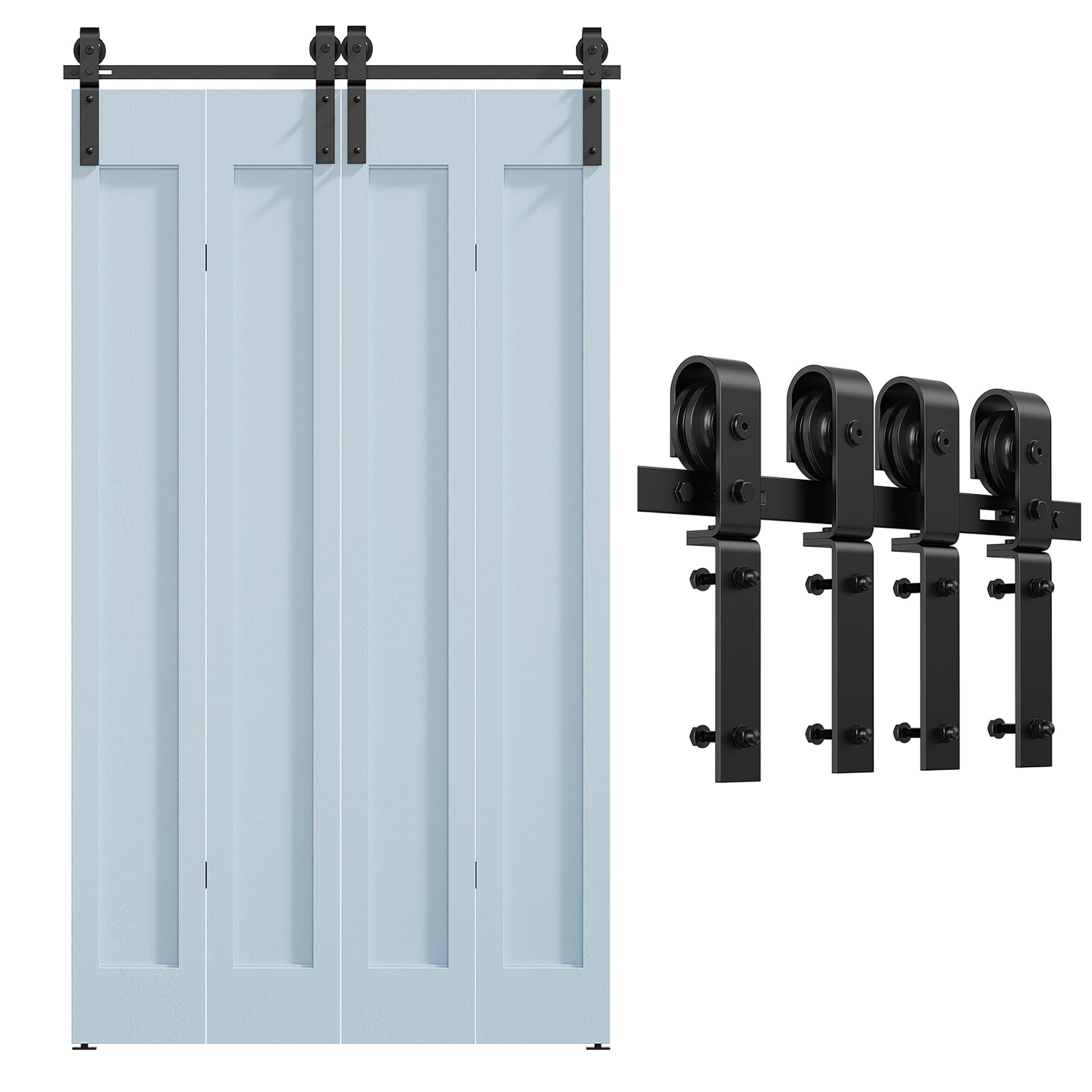 Clihome Matte Black Indoor/Outdoor Standard Soft Close Double Barn Door Hardware Kit HL-U2030105200