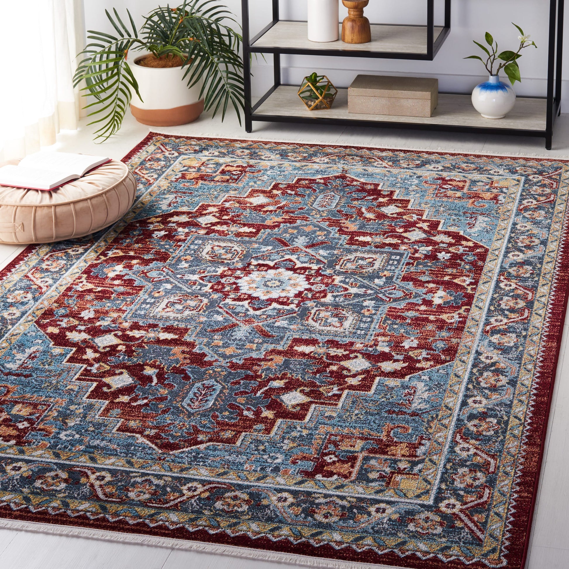 Safavieh Bayside 9 x 12 (ft) Blue/Red Rectangular Indoor Border Machine washable Area rug