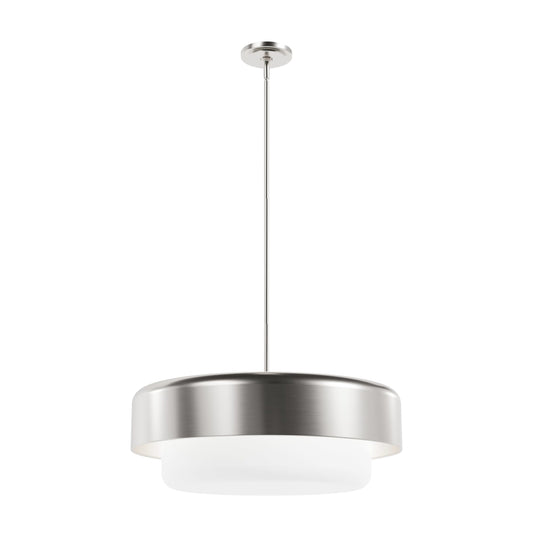 Hunter Station 4 -Light Brushed Nickel Modern Frosted glass Drum Large Hanging Pendant light