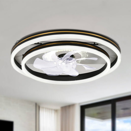 Bella Depot Bella 19-in Black with Clear Blades Color-changing Integrated LED Indoor Flush Mount Smart Ceiling Fan with Light and Remote (7-Blade) DC2004