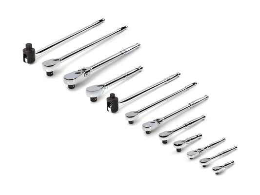 TEKTON 12-Piece 90-Tooth 1/2-in; 3/8-in; 1/4-in Drive Full Polish Handle Flexible Head Ratchet Set SDR99001