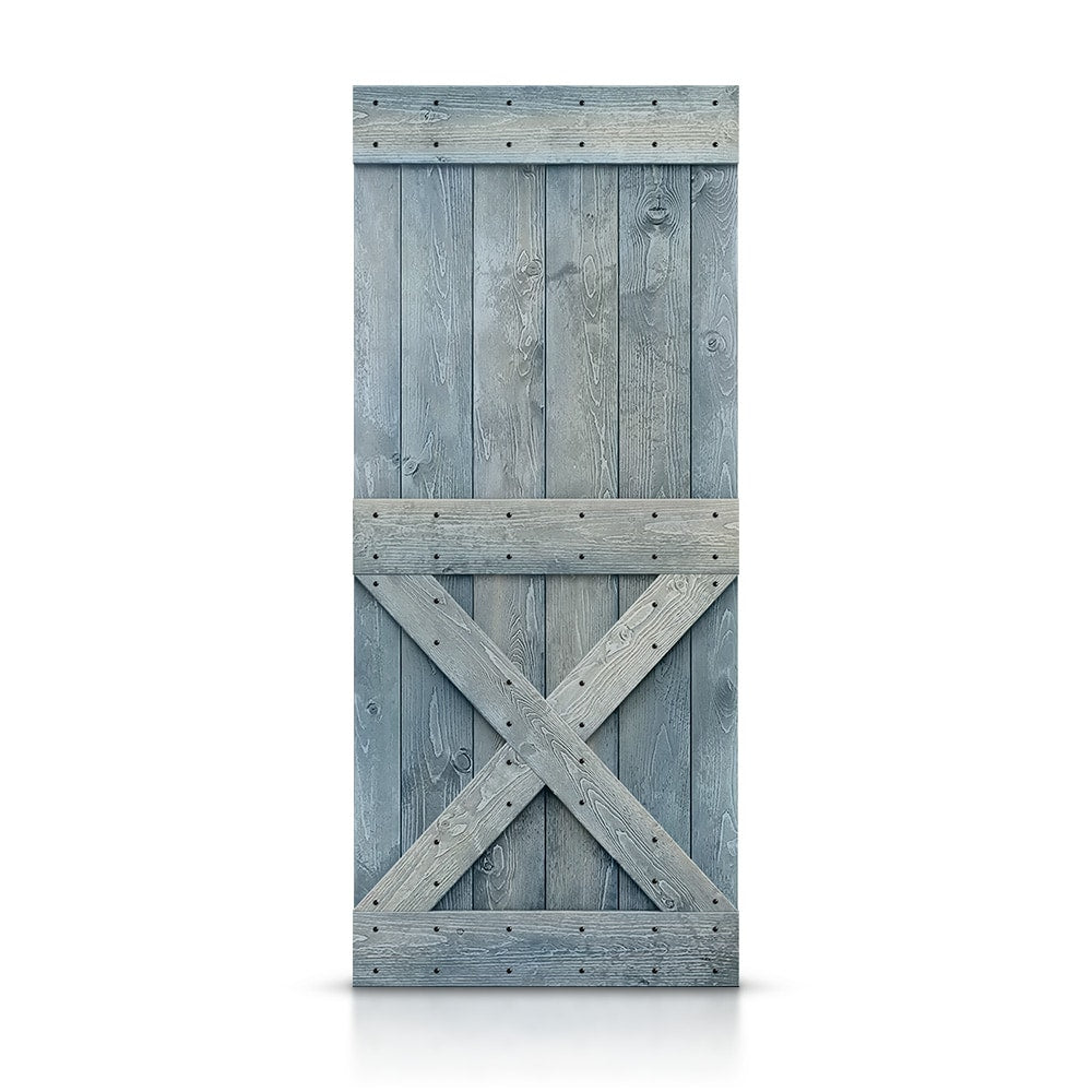 CALHOME 38-in x 84-in Denim blue X-frame Pine Wood Solid core Single Barn Door (Hardware Not Included)