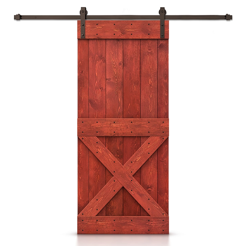 CALHOME 42-in x 84-in Cherry red Pine Wood Solid core Single Barn Door (Hardware Included)