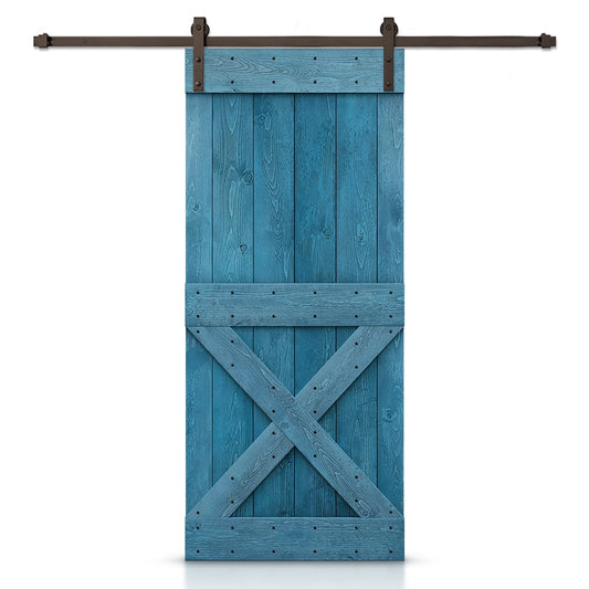 CALHOME 40-in x 84-in Ocean Blue Knotty pine Wood Solid core Single Barn Door (Hardware Included)