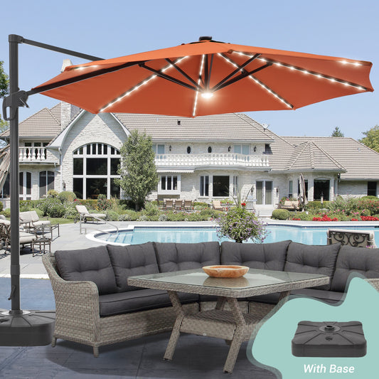 ACEGOSES 11-ft Aluminum Orange No-tilt Cantilever Patio Umbrella with Lights with Base