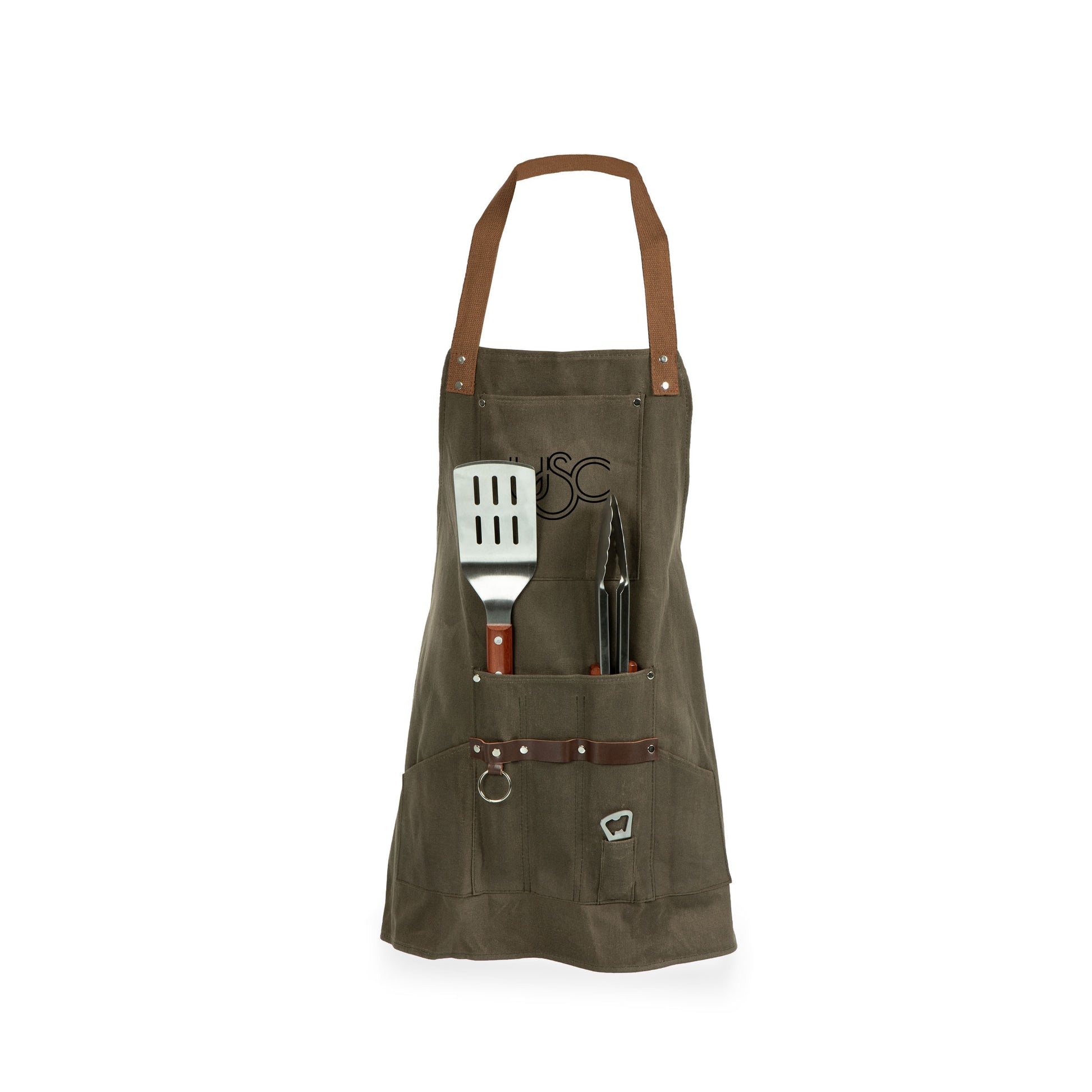 Picnic Time Wood and Stainless Steel BBQ Accessory Kit with Apron, Spatula, and Tongs 636-89-140-094-0