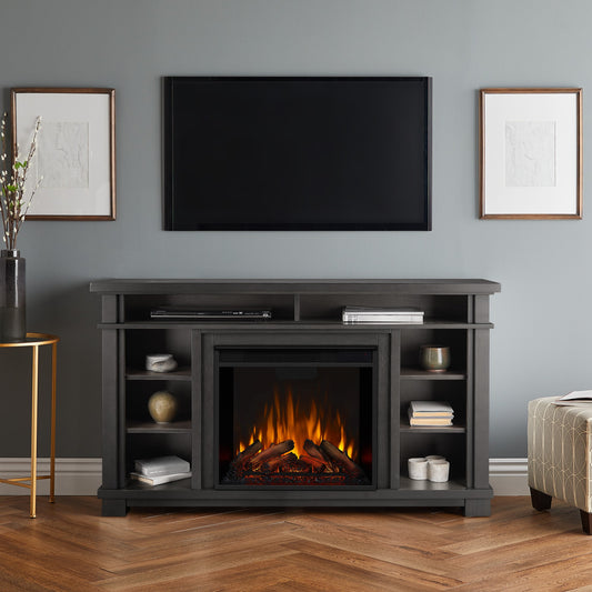 Real Flame 56-in W Gray TV Stand with Fan-forced Electric Fireplace 7330E-GRY