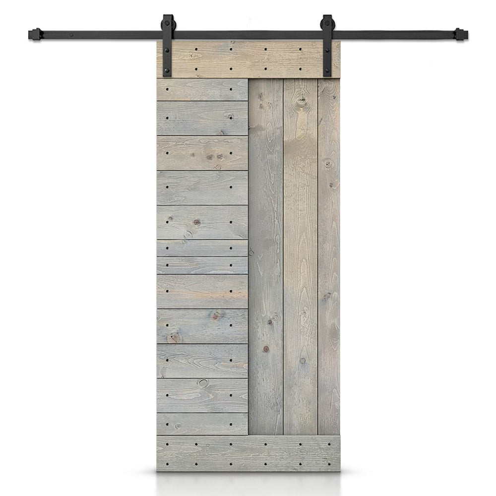 CALHOME 30-in x 84-in Smoke Gray Pine Wood Solid core Single Barn Door (Hardware Included)