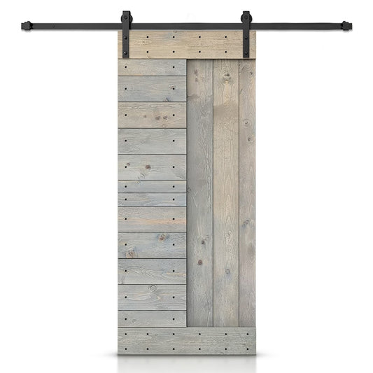 CALHOME 30-in x 84-in Smoke Gray Pine Wood Solid core Single Barn Door (Hardware Included)