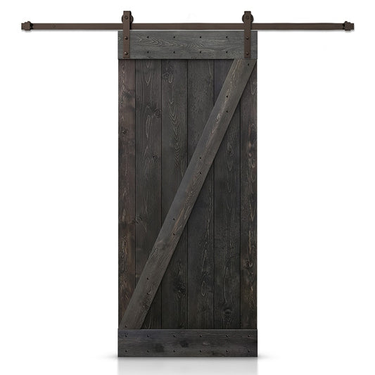 CALHOME 40-in x 84-in Charcoal Black Knotty pine Wood Solid core Single Barn Door (Hardware Included)