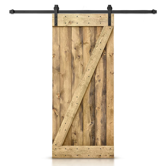 CALHOME 24-in x 84-in Weather oak Pine Wood Solid core Single Barn Door (Hardware Included)