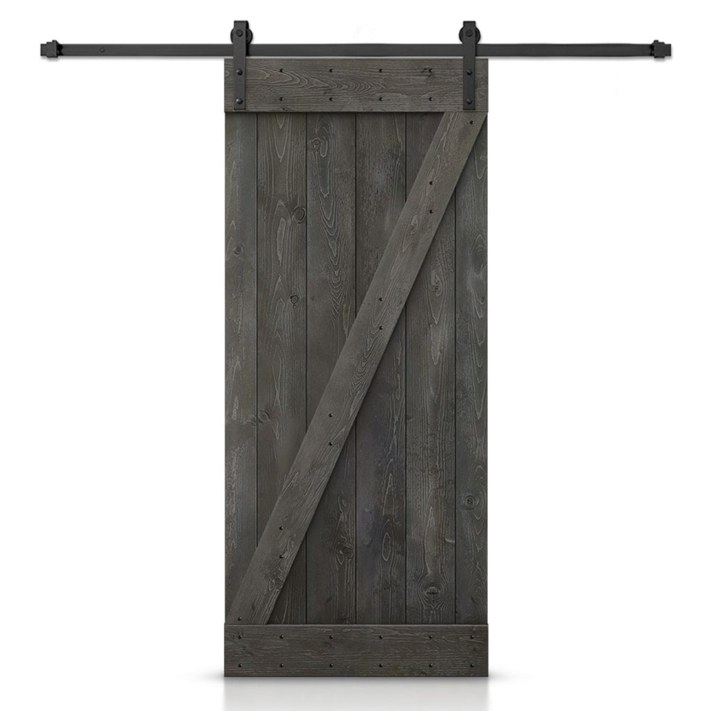CALHOME 26-in x 84-in Carbon Gray Knotty pine Wood Solid core Single Barn Door (Hardware Included)
