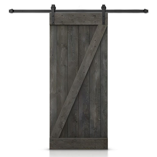 CALHOME 26-in x 84-in Carbon Gray Knotty pine Wood Solid core Single Barn Door (Hardware Included)